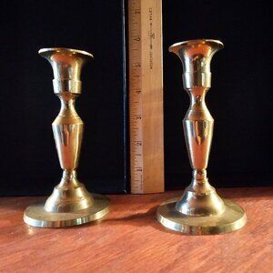 TWO Short Brass Candlesticks